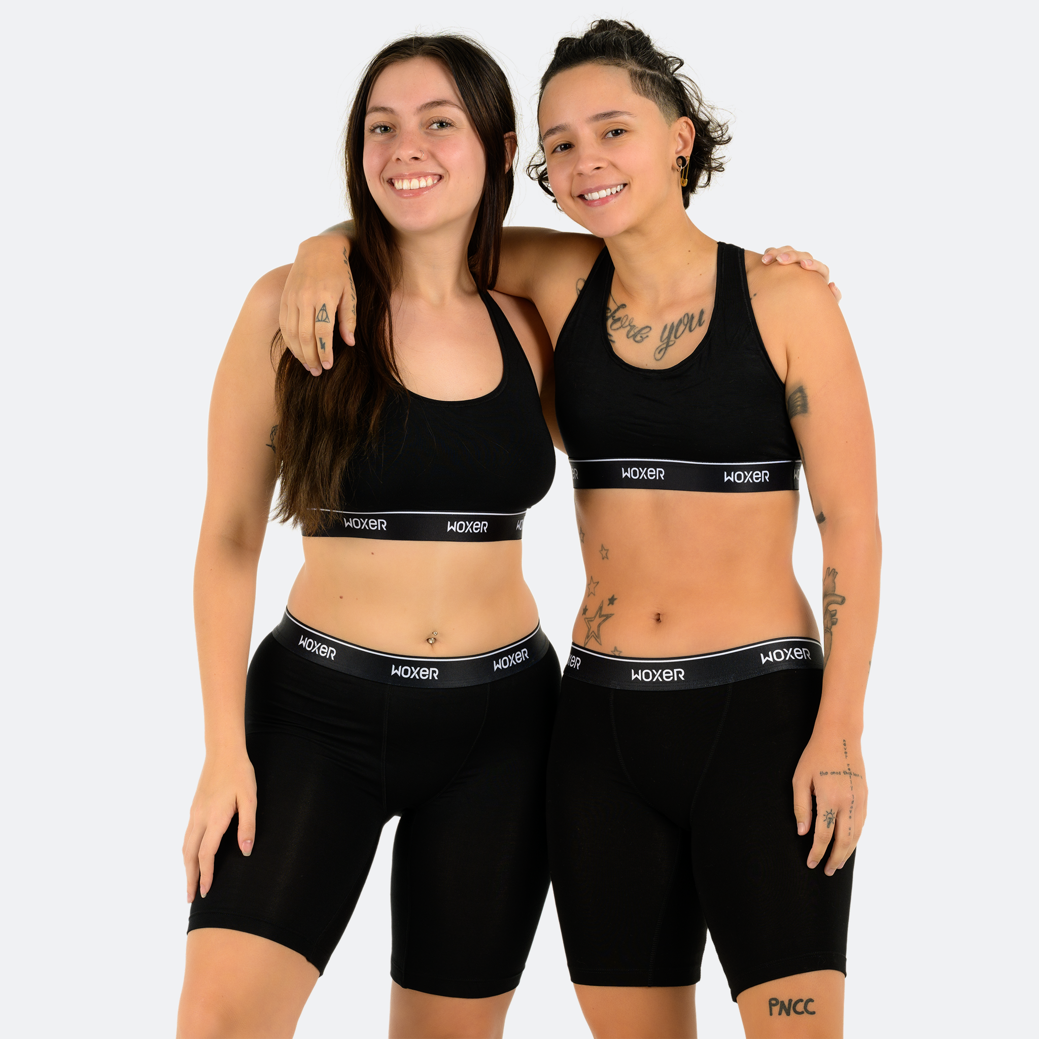Michela wears a size L, Chas wears a size S