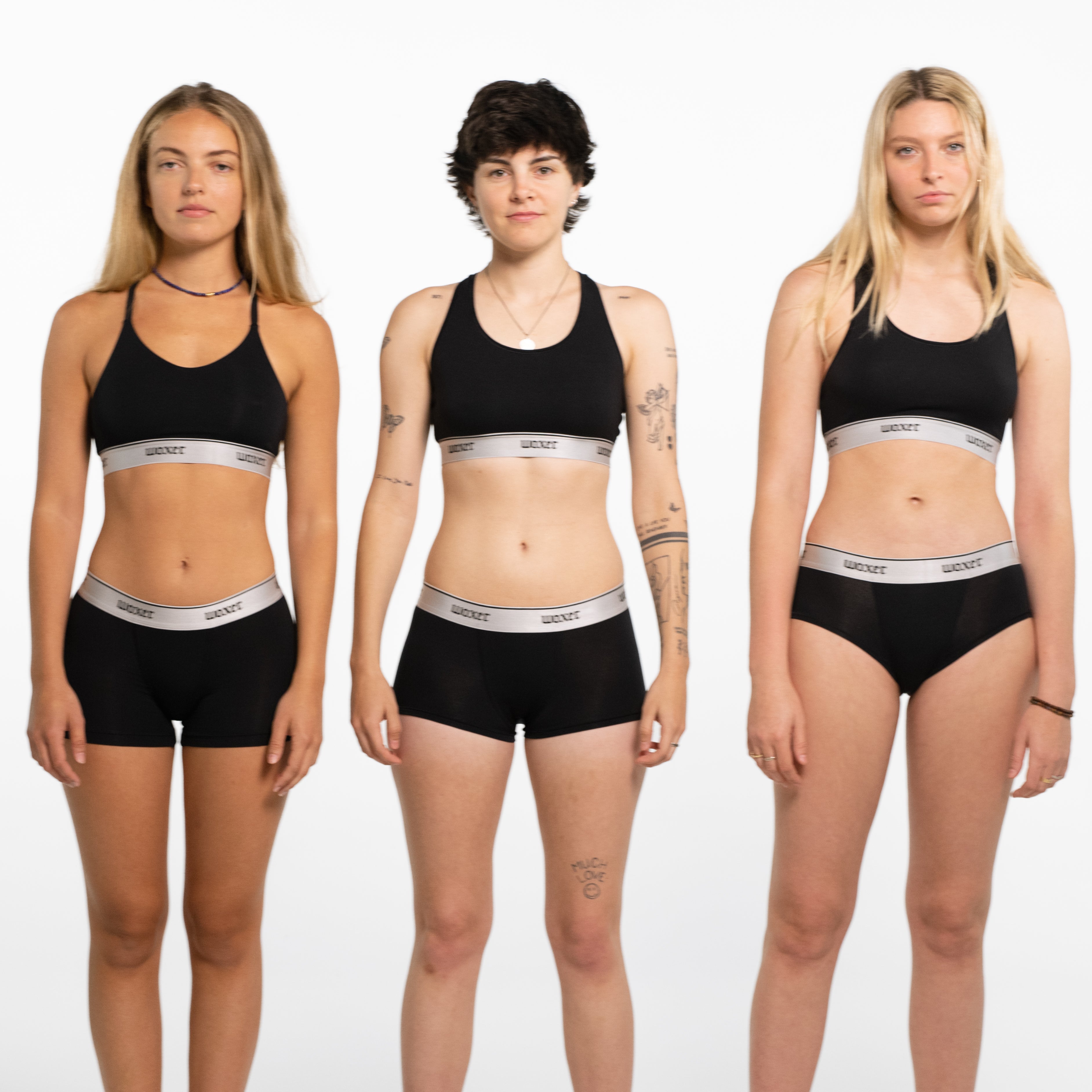 Angelica wears a size S, Gabbie wears a size M, Juliana wears a size S