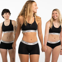 Gabbie wears a size M, Angelica wears a size S, Juliana wears a size S