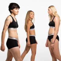 Gabbie wears a size M, Angelica wears a size S, Juliana wears a size S