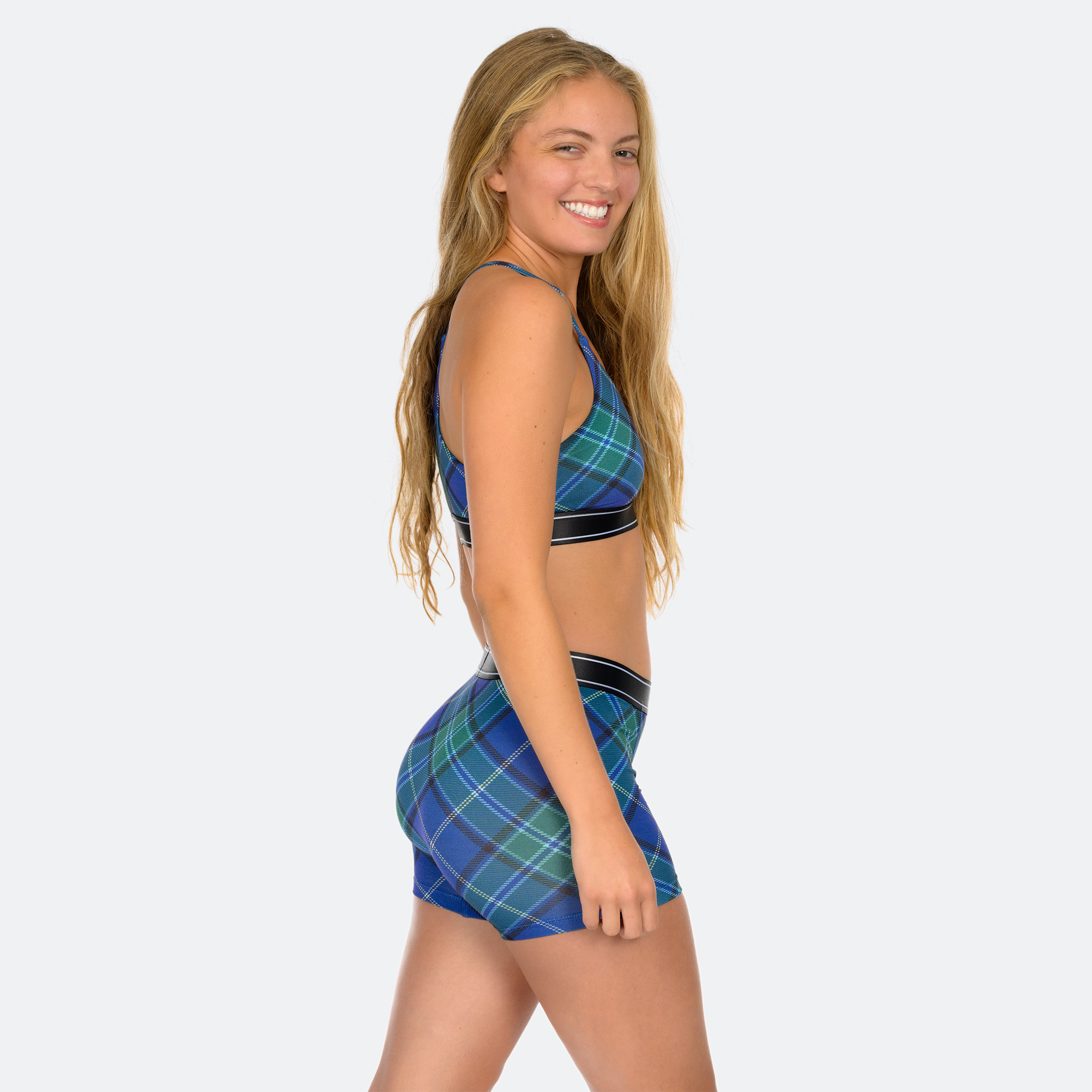Star High Waisted Blue Plaid