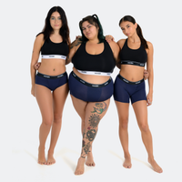 Emilie wears a size S, Blue wears a size 3XL, Sophia wears a size XS