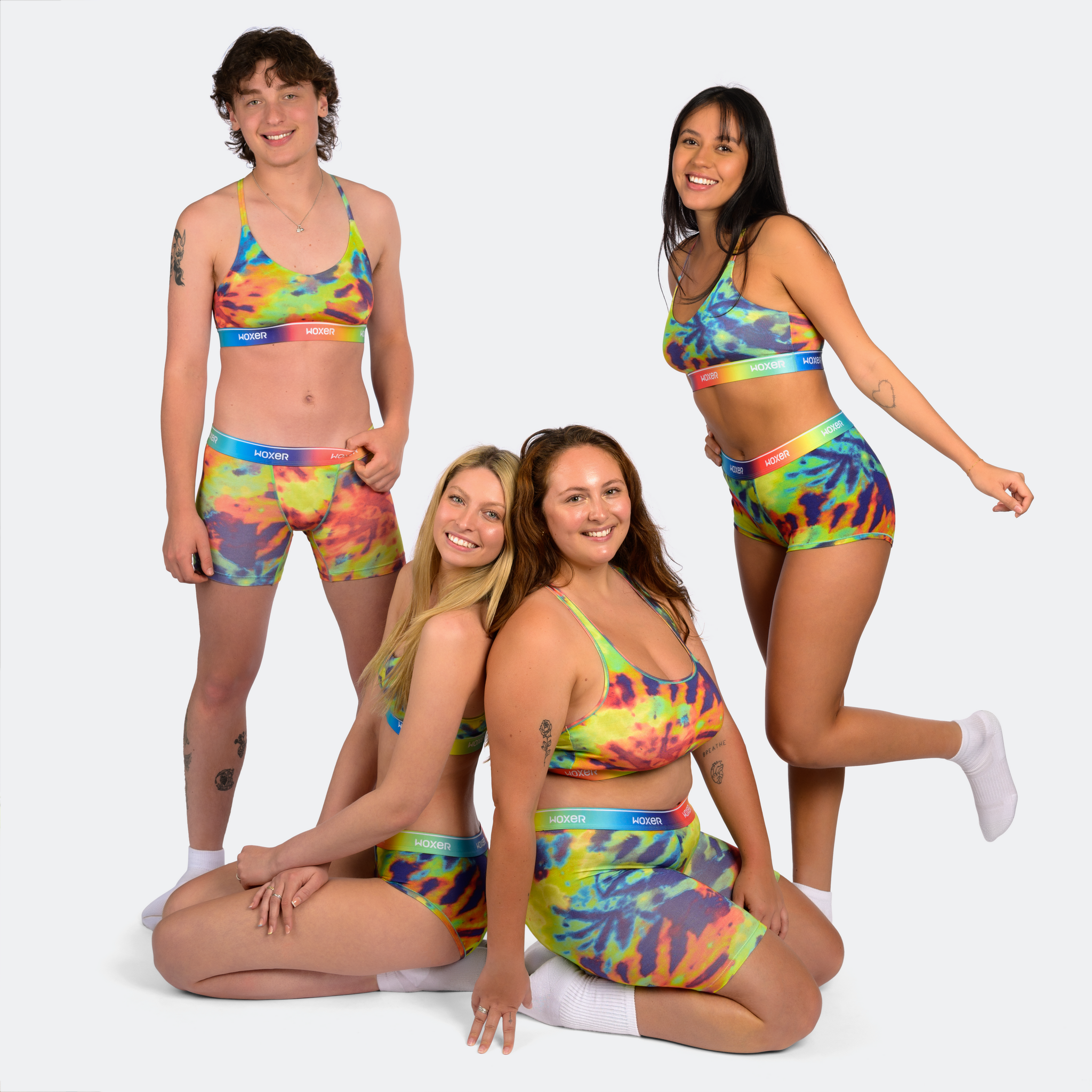 Kailey wears a size S, Juliana wears a size S, Trini wears a size XL, Carla wears a size L